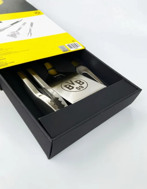 Grillfürst Premium Grillbesteck Set Mit Grillzange, -Wender Und -Gabel - Borussia Dortmund Edition In Geschenkverpackung -Outdoor Grill Verkauf BVB Premium Grillbesteck Set Geschenkschachtel