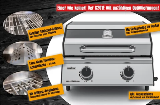 Grillfürst G201E 2-Brenner Gasgrill Portabel V2 - Campinggrill / Balkongrill 50mbar -Outdoor Grill Verkauf G201E Optimierungen 1