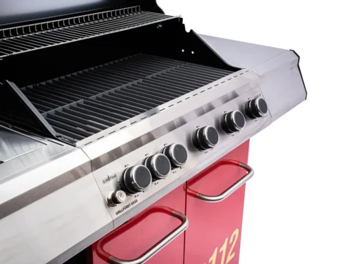 Grillfürst G510G 5-Brenner Gasgrill Mit Hochtemperaturbrenner Und Gusseisen Rosten - Feuerwehr Edition -Outdoor Grill Verkauf G510G FW Feuerwehrgrill Foto freigestellt 19