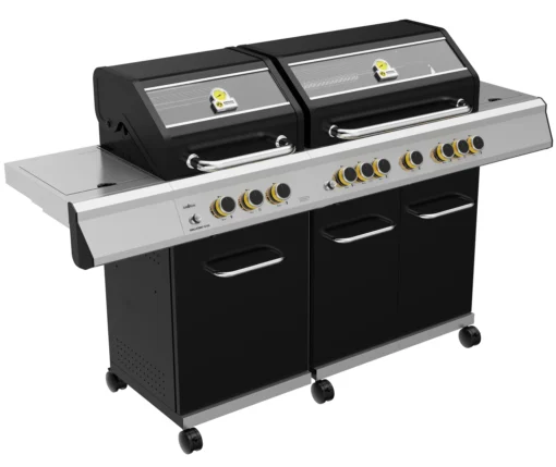 Grillfürst G750G Borussia Dortmund Edition 7-Brenner Doppelkammer - Gasgrill Mit Hochtemperaturbrenner, Seitenkocher, Heckbrenner Und Gusseisen Roste -Outdoor Grill Verkauf G750G Dortmund Grill Doppelkammer Gasgrill