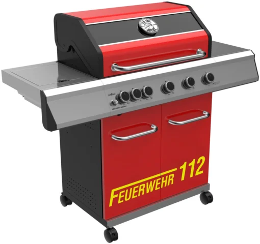 Grillfürst G510G 5-Brenner Gasgrill Mit Hochtemperaturbrenner Und Gusseisen Rosten - Feuerwehr Edition -Outdoor Grill Verkauf Grillfuerst G510 Feuerwehr Edition schraeg