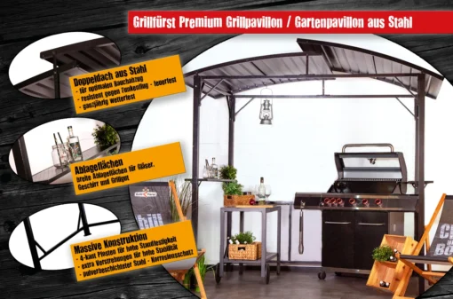 Grillfürst Premium Grillpavillon Aus Stahl Mit Wetterfestem Metalldach Und Ablageflächen -Outdoor Grill Verkauf Grillfuest Grillpavillon Stahl Highlights